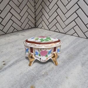 Floral Ceramic Trinket Box with Gold Accents